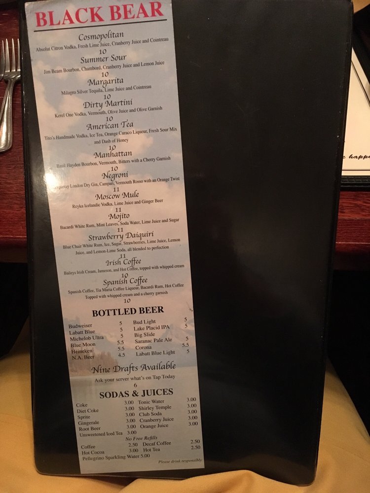 Black Bear Restaurant Menu - Image 1