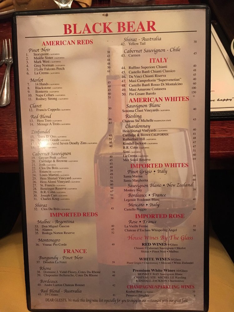 Black Bear Restaurant Menu - Image 2